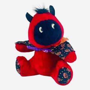 Vintage 1980s King Plush Red Devil Halloween Pumpkins Cape Jack O Lanterns Cute